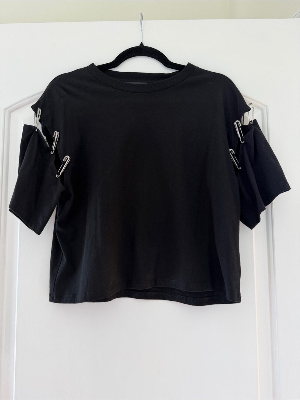 The Kooples Black Short Sleeve Tee with Safety Pin Accents